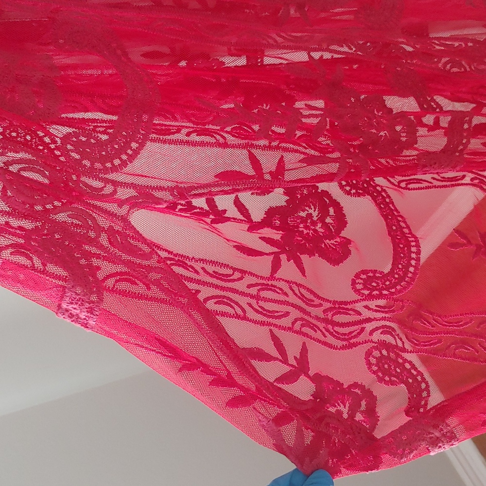 Red Lace V-Neck Women's Dress - Picture 11 of 14